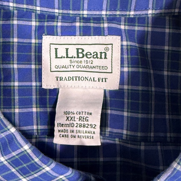 L.L.Bean Mens XXL Regular Fit Blue Plaid Button Down Long Sleeve Shirt - Picture 4 of 8